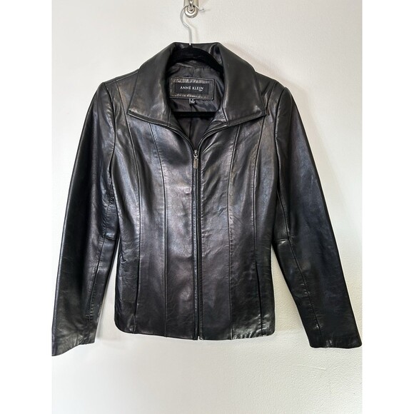 Anne Klein Genuine Leather Black Small Coat - Picture 1 of 13